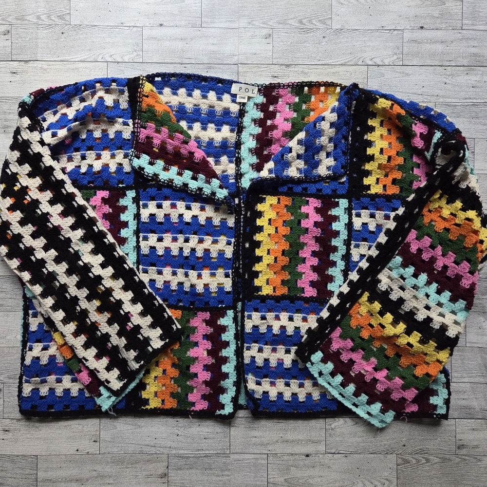 Pol Patchwork Square Crochet Cardigan Sweater - image 3